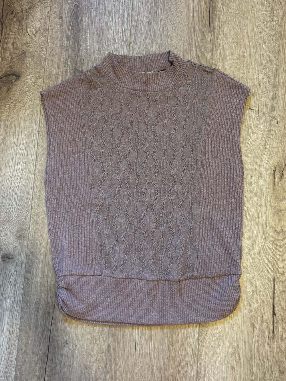 Democracy Sleeveless Mock Neck Textured Knit Top Mauve Size L